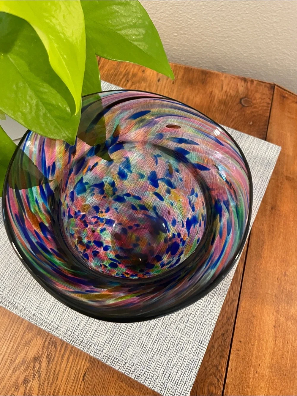 Handblown Art Glass Vase | Multicolor Confetti & Swirl Design | 5